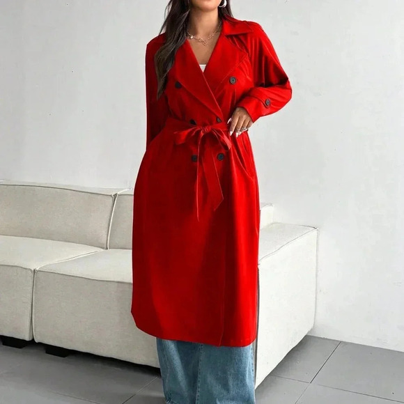 Red Casual Women's Plus Size Loose Wind Jacket - Picture 6 of 7